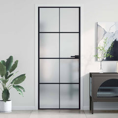 Interior Door Slim Black 83x201.5 cm Tempered Glass&Aluminium 4x2 Grids Black and matt
