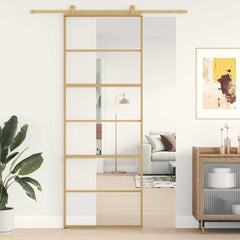 Sliding Door 76x205 cm Clear ESG Glass and Aluminium Gold 5 horizontal bars