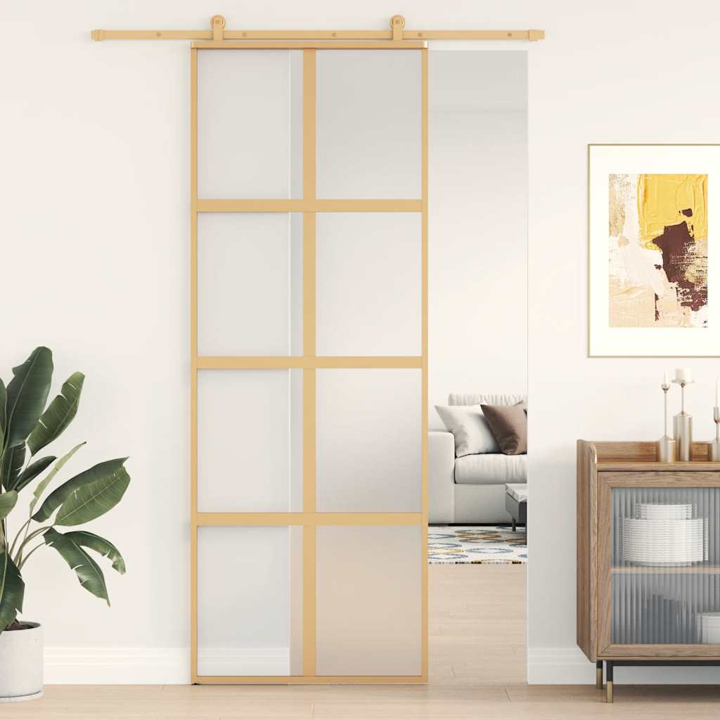 Sliding Door ESG Glass and Aluminium 76 x 205 cm Gold Frosted
