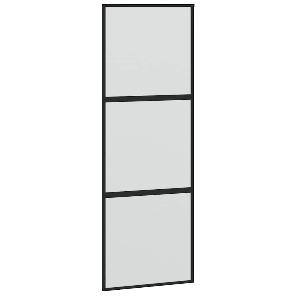 Sliding Door 76x205 cm Clear ESG Glass and Aluminium Black and matt 2 horizontal bars