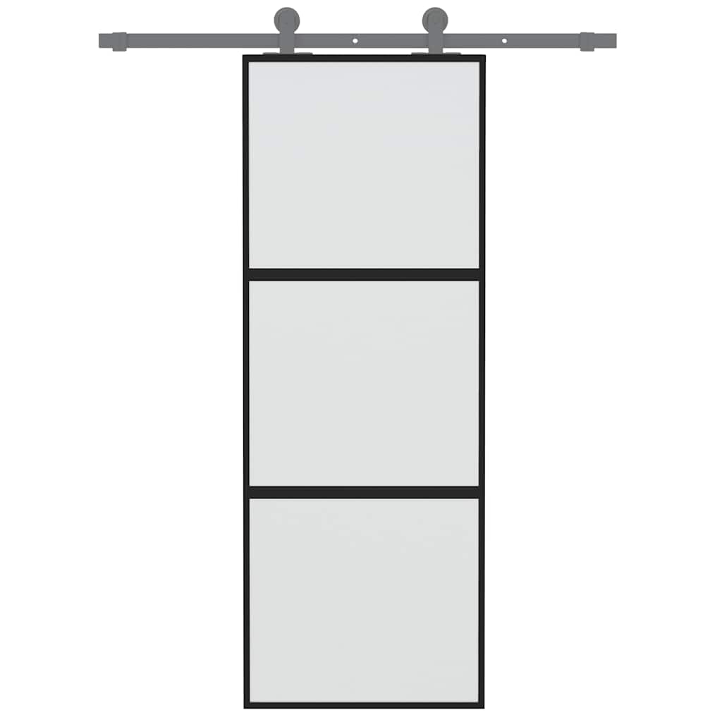Sliding Door 76x205 cm Clear ESG Glass and Aluminium Black and matt 2 horizontal bars