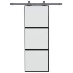 Sliding Door 76x205 cm Clear ESG Glass and Aluminium Black and matt 2 horizontal bars