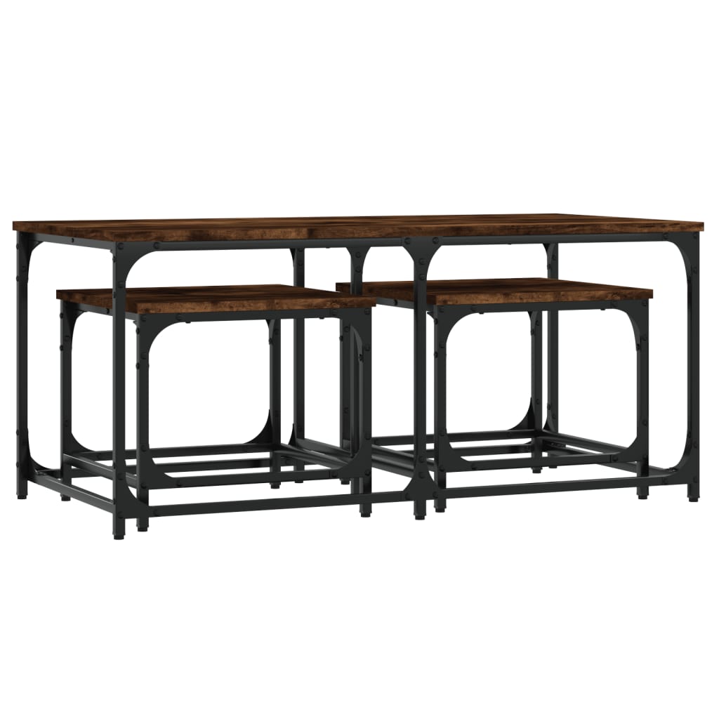 vidaXL Nesting Coffee Tables 3 pcs Smoked Oak Engineered Wood 4