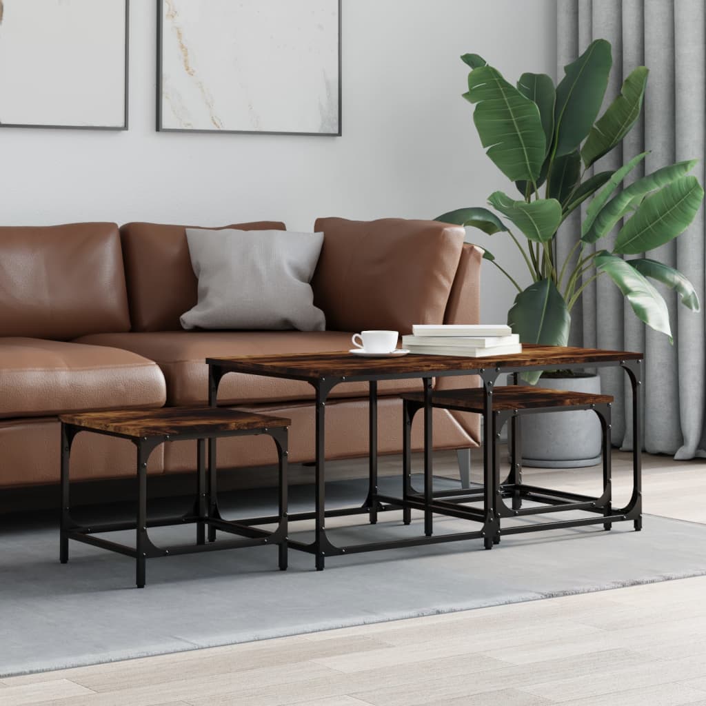 vidaXL Nesting Coffee Tables 3 pcs Smoked Oak Engineered Wood 1