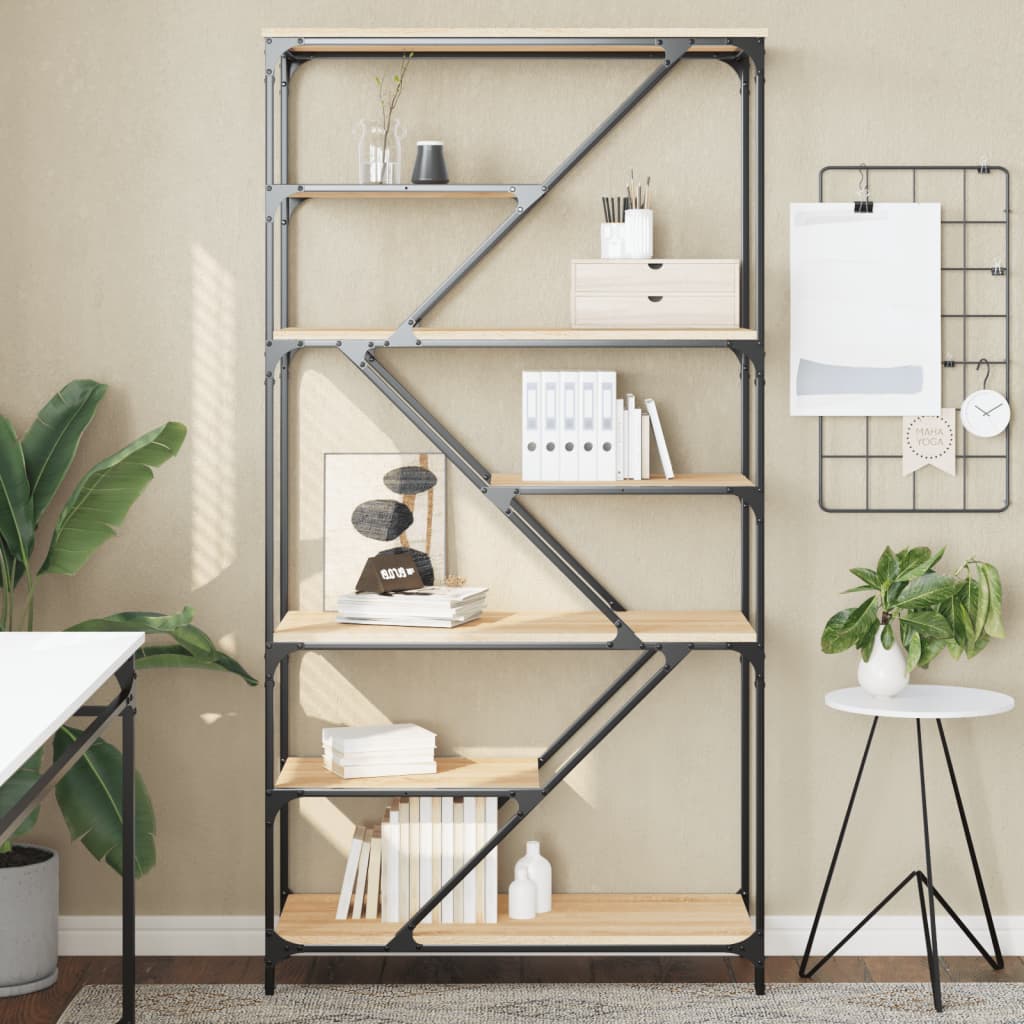 vidaXL Bookshelf Sonoma Oak 91x36x176 cm Engineered Wood and Steel 1