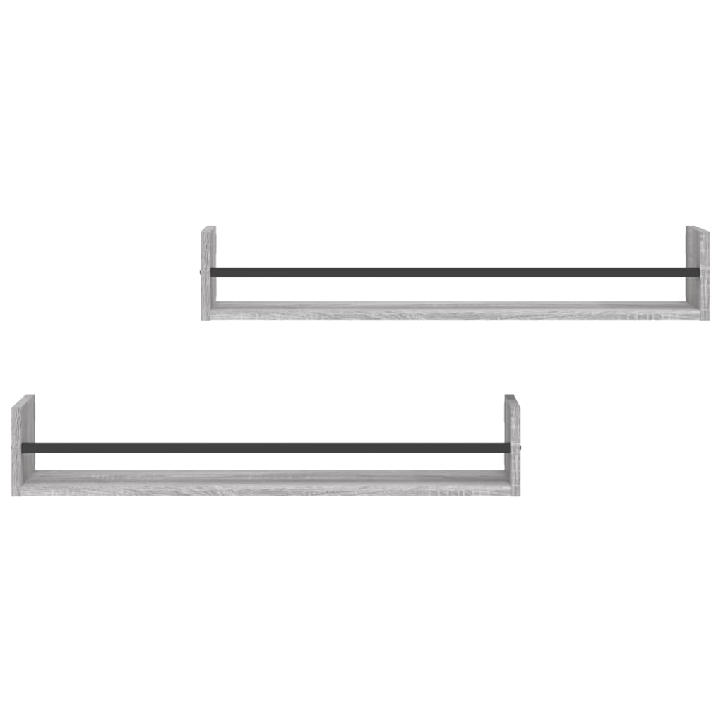 vidaXL Wall Shelves with Bars 2 pcs Grey Sonoma 80x16x14 cm 4