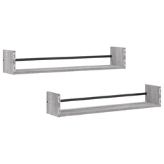 vidaXL Wall Shelves with Bars 2 pcs Grey Sonoma 80x16x14 cm 6