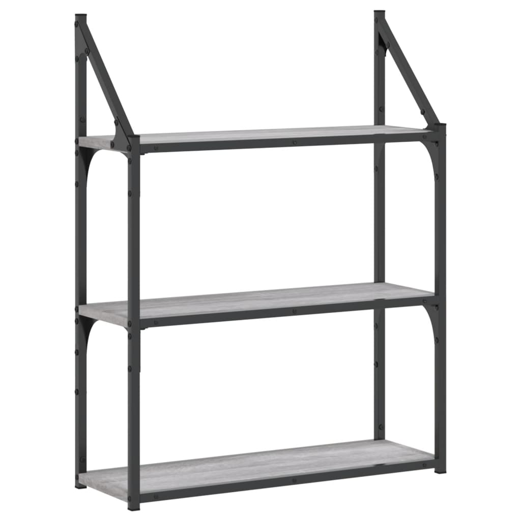 vidaXL 3-Tier Wall Shelf Grey Sonoma 60x21x78.5 cm Engineered Wood 2