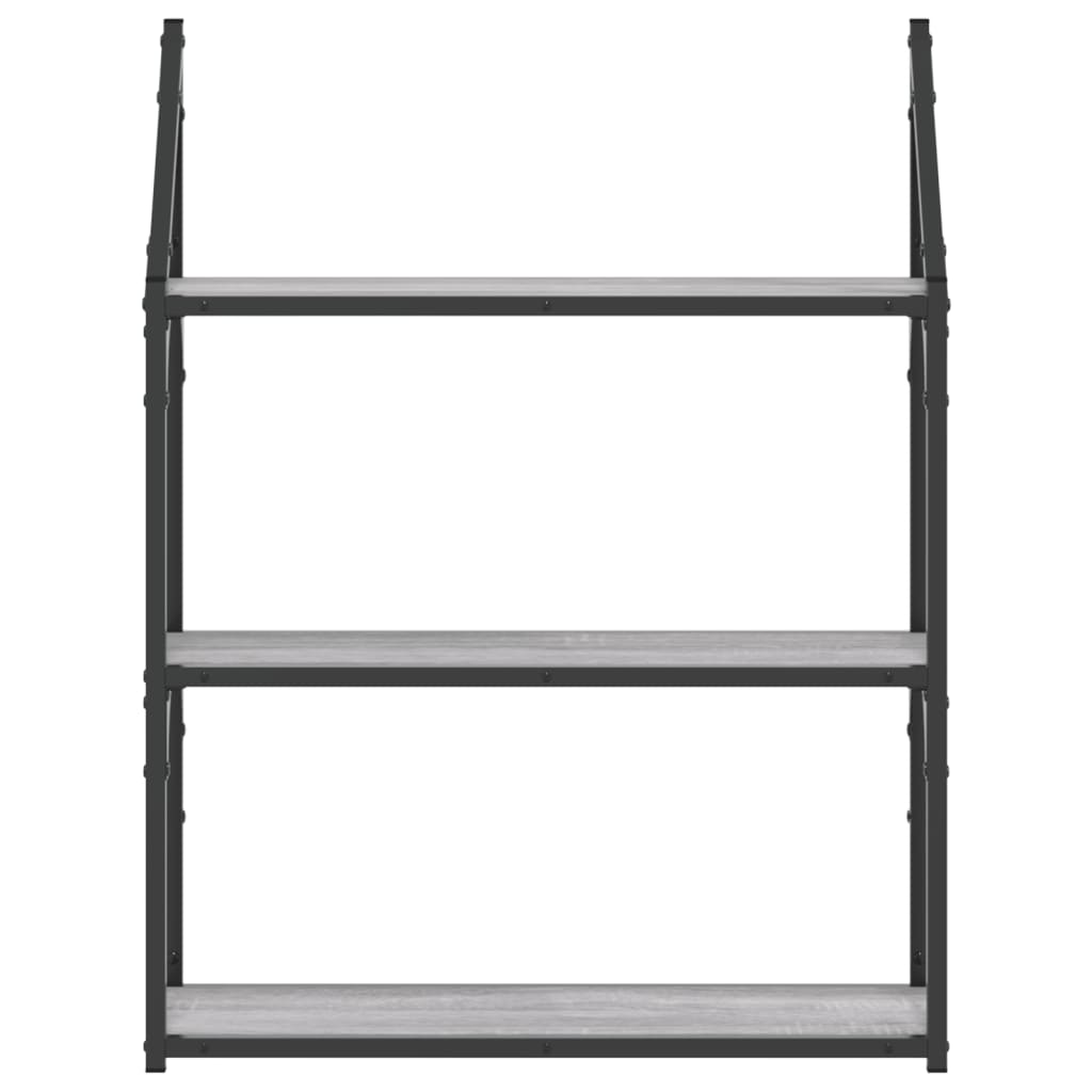 vidaXL 3-Tier Wall Shelf Grey Sonoma 60x21x78.5 cm Engineered Wood 4