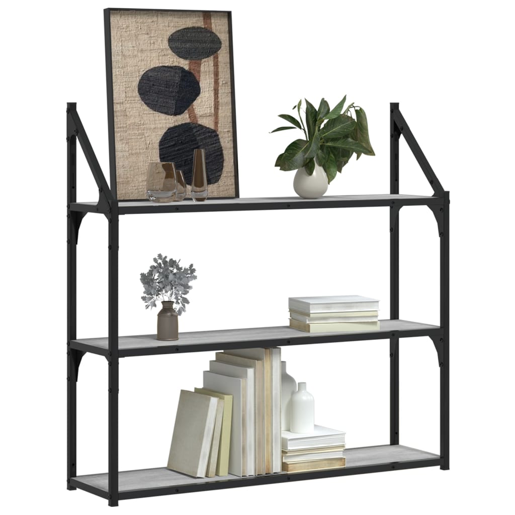 vidaXL 3-Tier Wall Shelf Grey Sonoma 80x21x78.5 cm Engineered Wood 3