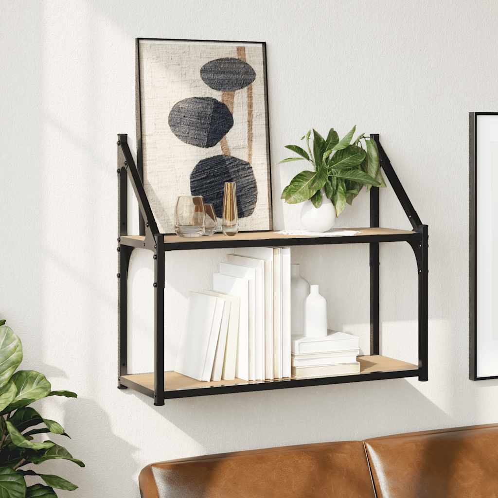vidaXL 2-Tier Wall Shelf Sonoma Oak 60x21x51 cm Engineered Wood 1