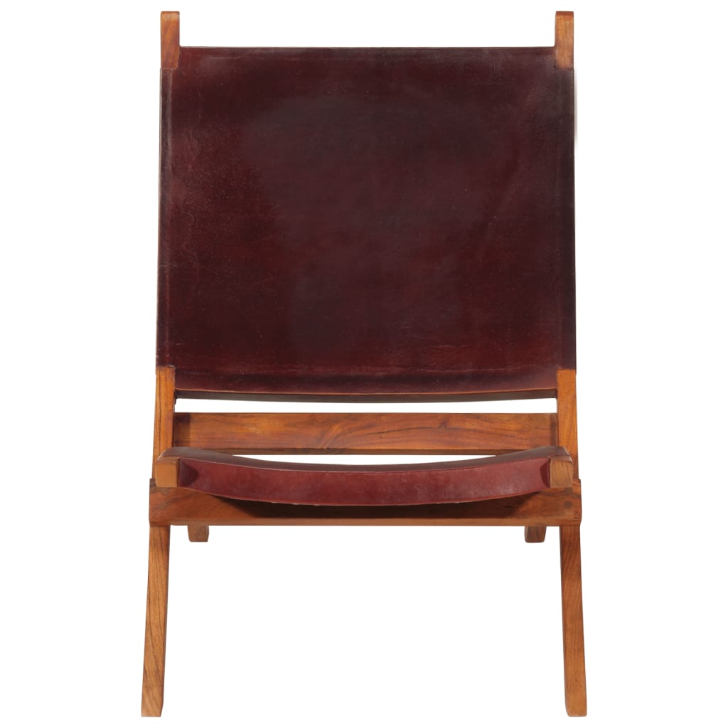 Folding Chair Real Leather Dark brown