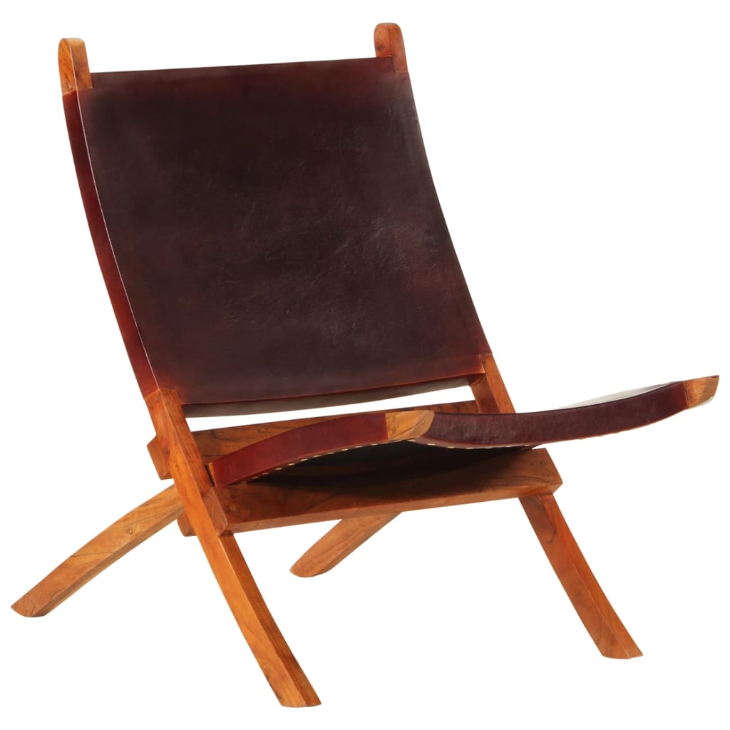 Folding Chair Real Leather Dark brown