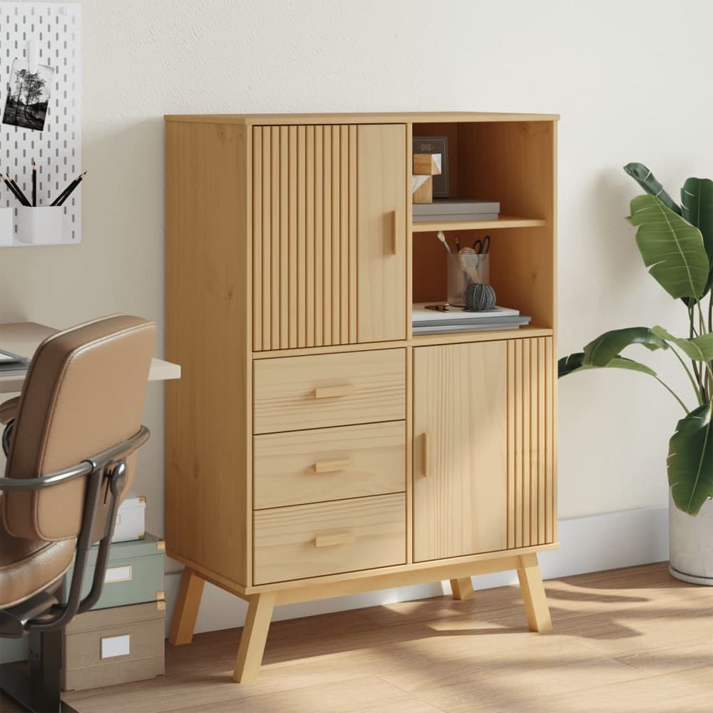 vidaXL Highboard "OLDEN" Brown 85x43x125 cm Solid Wood Pine 3