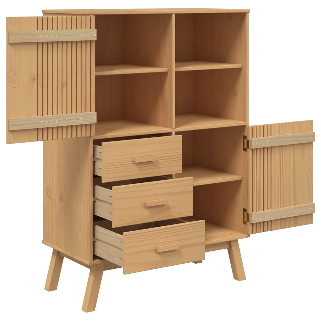 vidaXL Highboard "OLDEN" Brown 85x43x125 cm Solid Wood Pine 4
