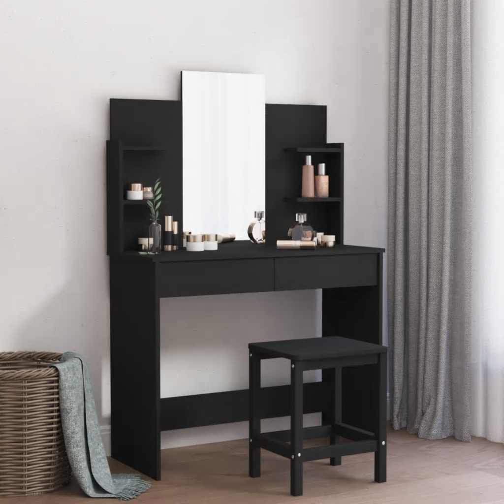 vidaXL Dressing Table with Mirror Black 96x39x142 cm 1