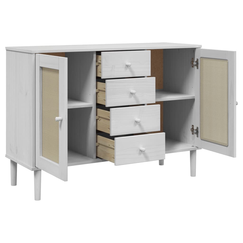 Sideboard "SENJA" Rattan Look 112x40x80 cm Solid Wood Pine White