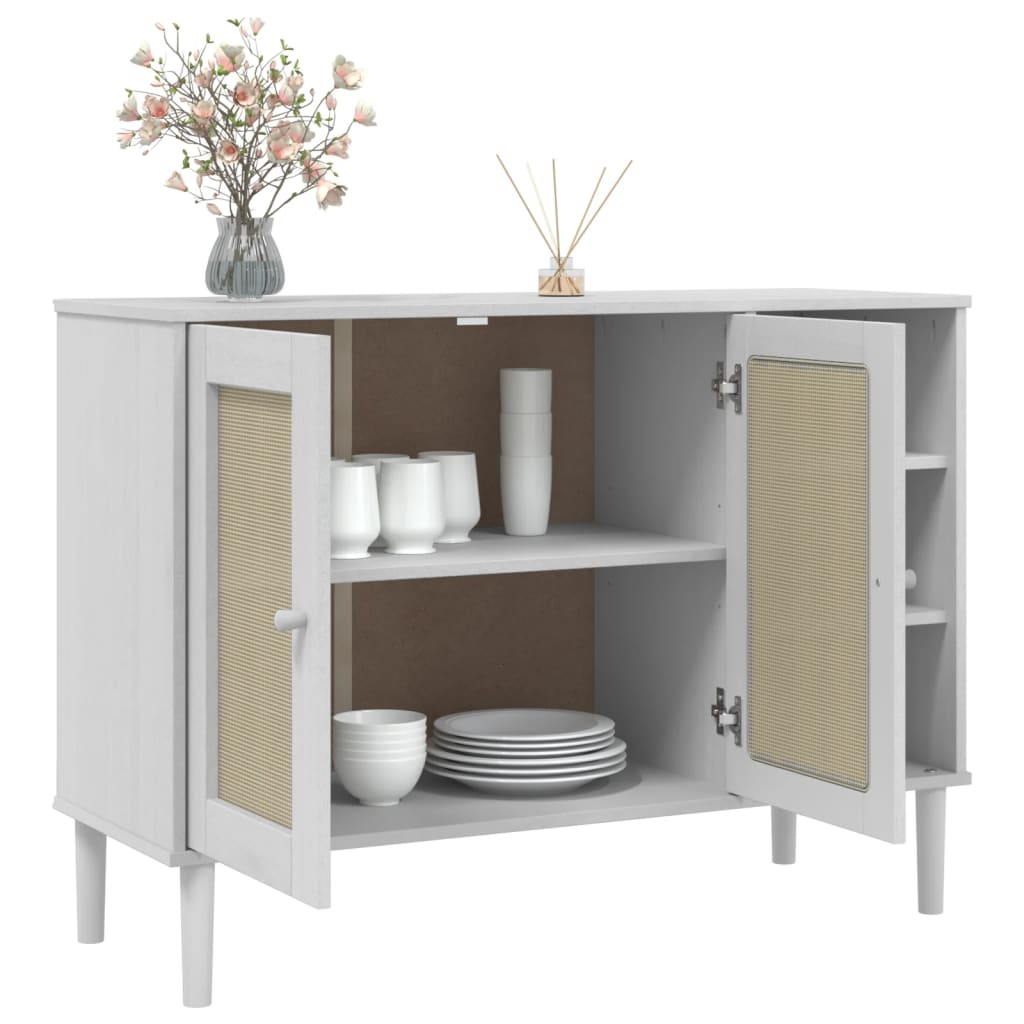 vidaXL Sideboard SENJA Rattan Look White 112x40x80cm Solid Wood Pine 4