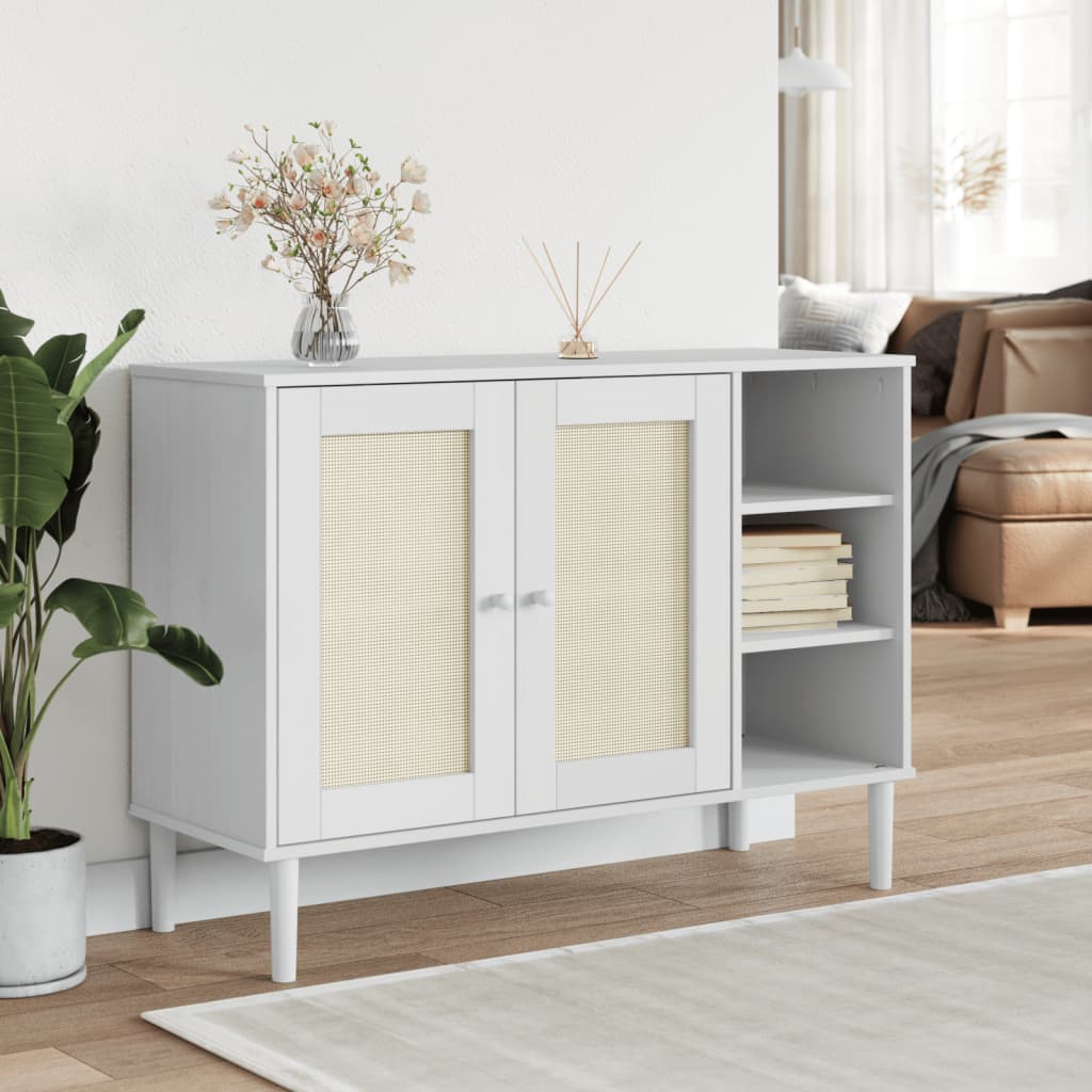 vidaXL Sideboard SENJA Rattan Look White 112x40x80cm Solid Wood Pine 1