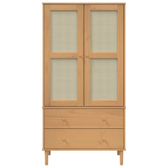 Wardrobe "SENJA" Rattan Look 90x55x175 cm Solid Wood Pine Brown