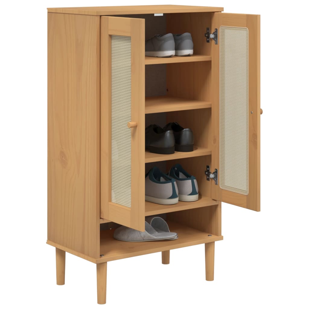 vidaXL Shoe Cabinet SENJA Rattan Look Brown 59.5x35x107 cm Solid Wood 3