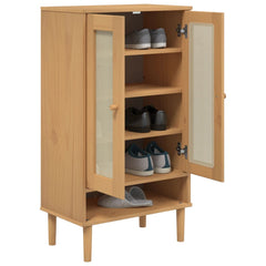 vidaXL Shoe Cabinet SENJA Rattan Look Brown 59.5x35x107 cm Solid Wood 3