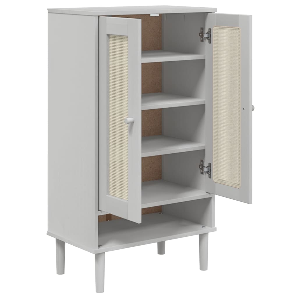 vidaXL Shoe Cabinet SENJA Rattan Look White 59.5x35x107 cm Solid Wood 5