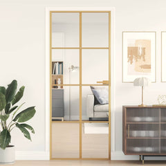 Interior Door Slim Black 83x201.5 cm Tempered Glass&Aluminium 4x2 Grids Gold and transparent