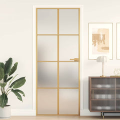 Interior Door Slim Black 83x201.5 cm Tempered Glass&Aluminium 4x2 Grids Gold and matt