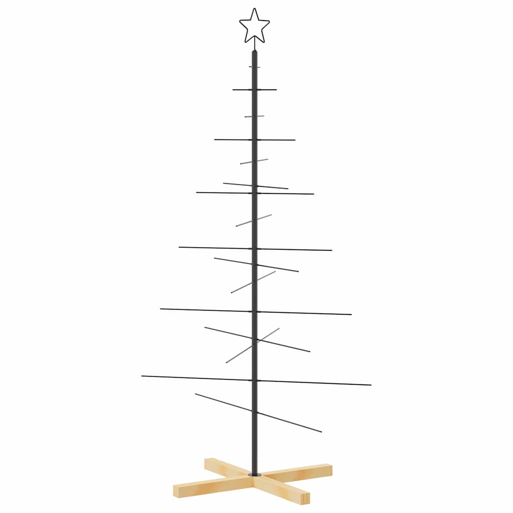 vidaXL Metal Christmas Tree with Wooden Base Black 150 cm 2