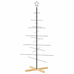 vidaXL Metal Christmas Tree with Wooden Base Black 150 cm 2