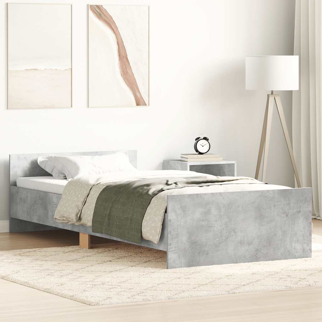 Bed Frame without Mattress 90x190 cm Engineered Wood Concrete grey