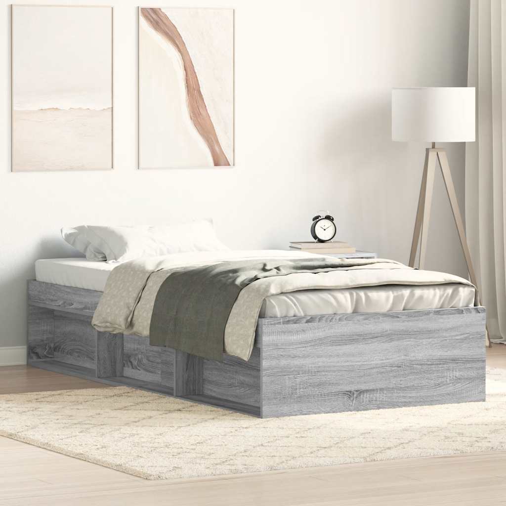 Bed Frame without Mattress 75x190 cm Small Single Grey sonoma