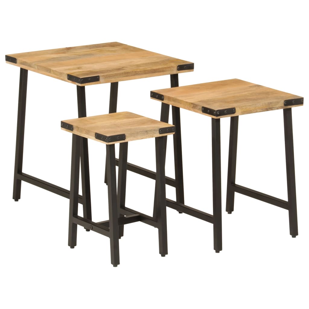 vidaXL Nesting Coffee Tables 3 pcs Solid Wood Mango and Iron 1