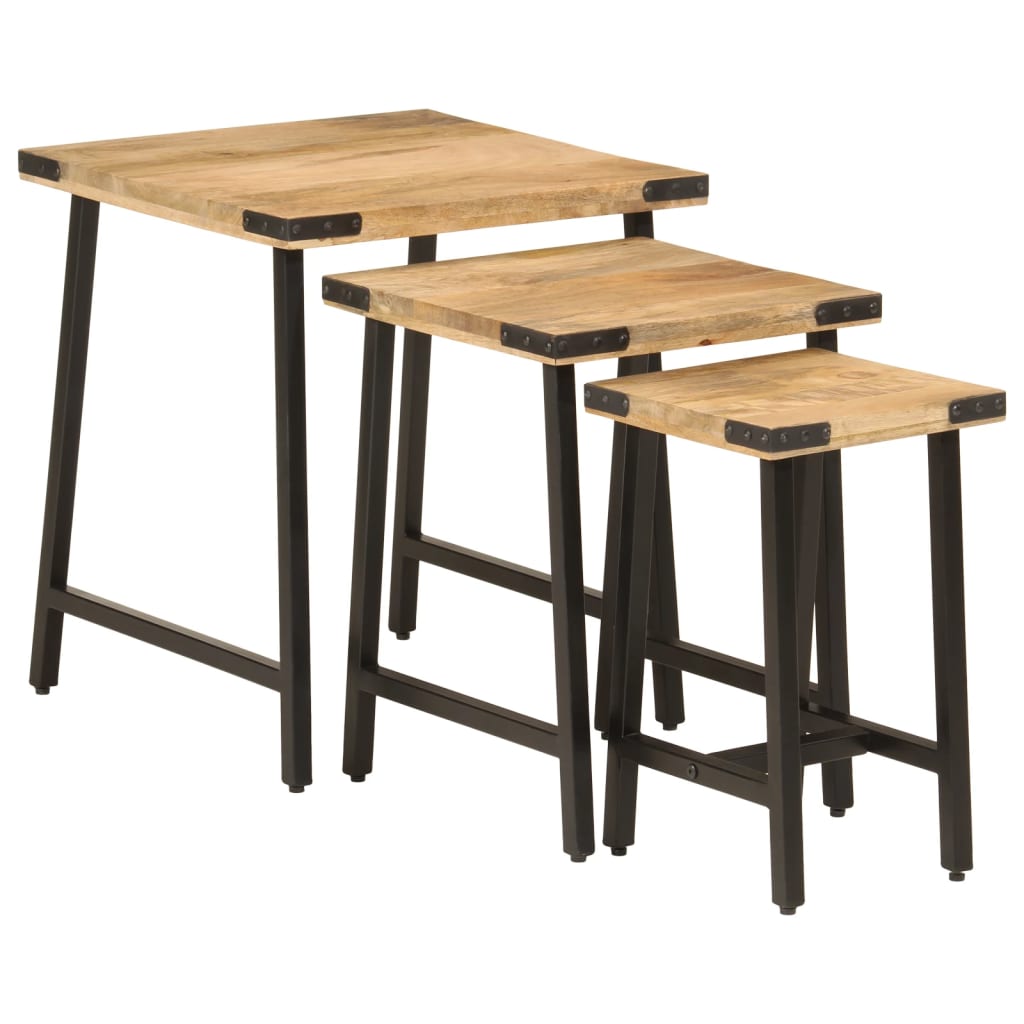 vidaXL Nesting Coffee Tables 3 pcs Solid Wood Mango and Iron 2
