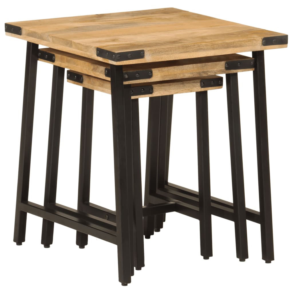 vidaXL Nesting Coffee Tables 3 pcs Solid Wood Mango and Iron 4