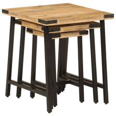 vidaXL Nesting Coffee Tables 3 pcs Solid Wood Mango and Iron 4