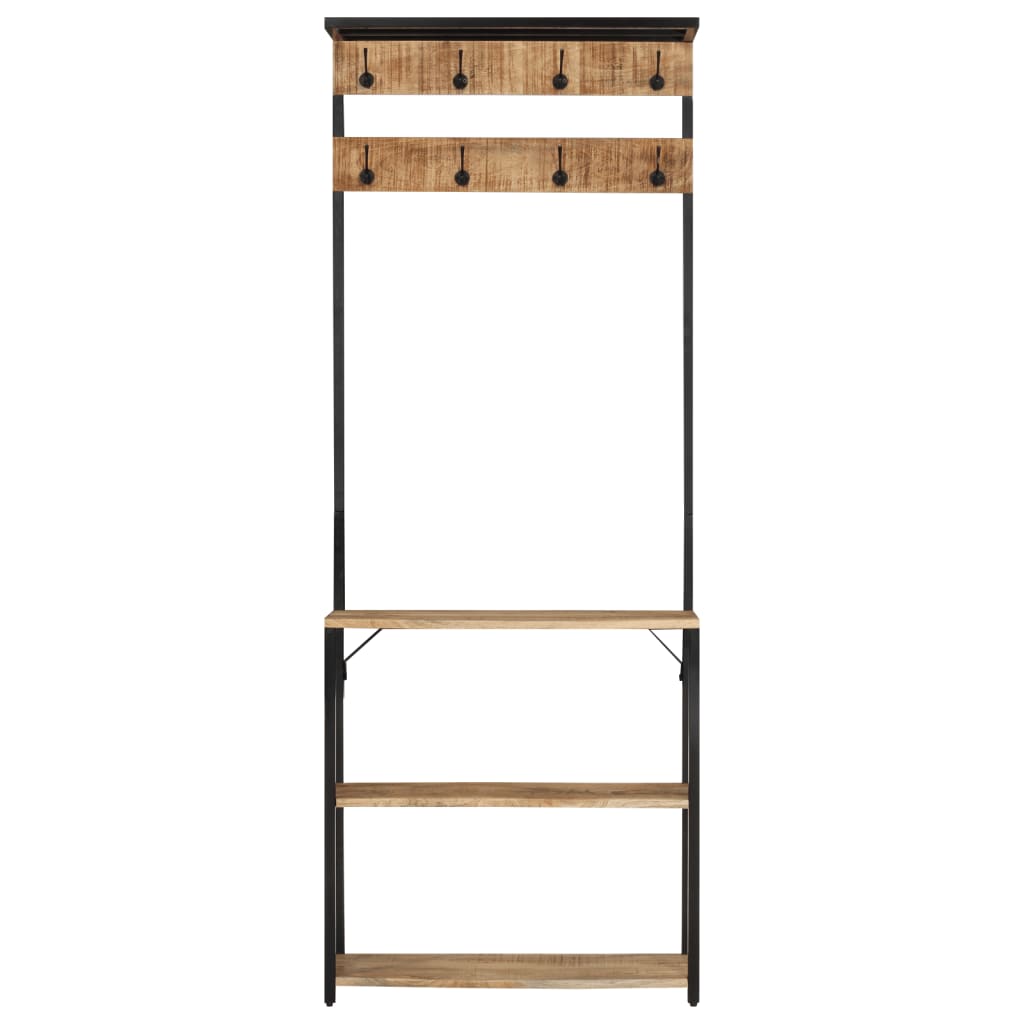 vidaXL Coat Rack with Shoe Storage 68x30x182 cm Solid Rough Mango Wood 2
