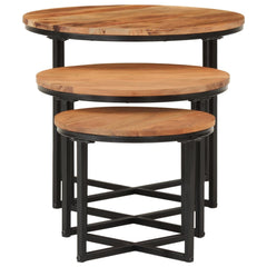 vidaXL Nesting Coffee Tables 3 pcs Solid Wood Acacia and Iron 3