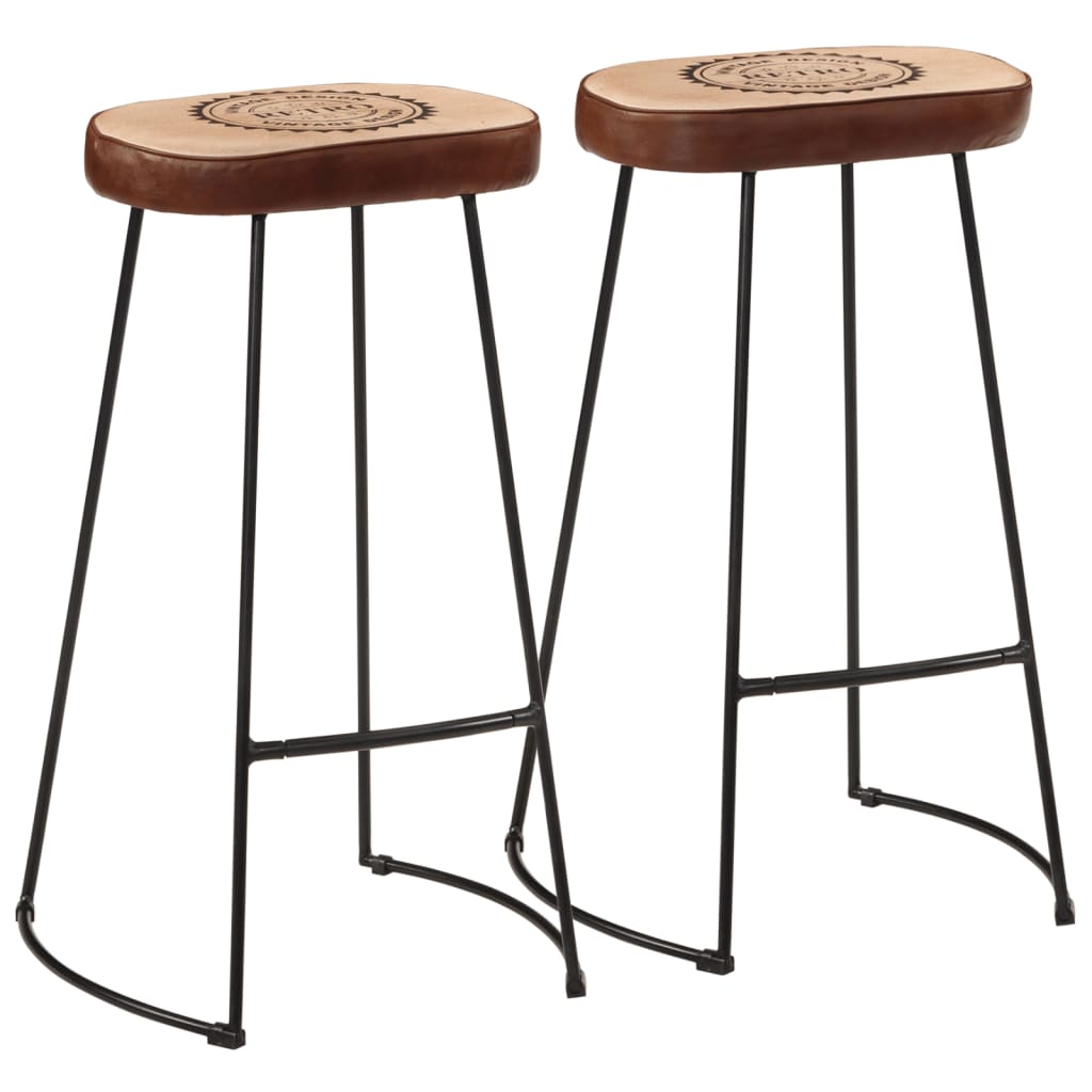 Bar Stools 2 pcs Dark Brown Leather and Canvas 44 cm 78 cm 37.5 cm