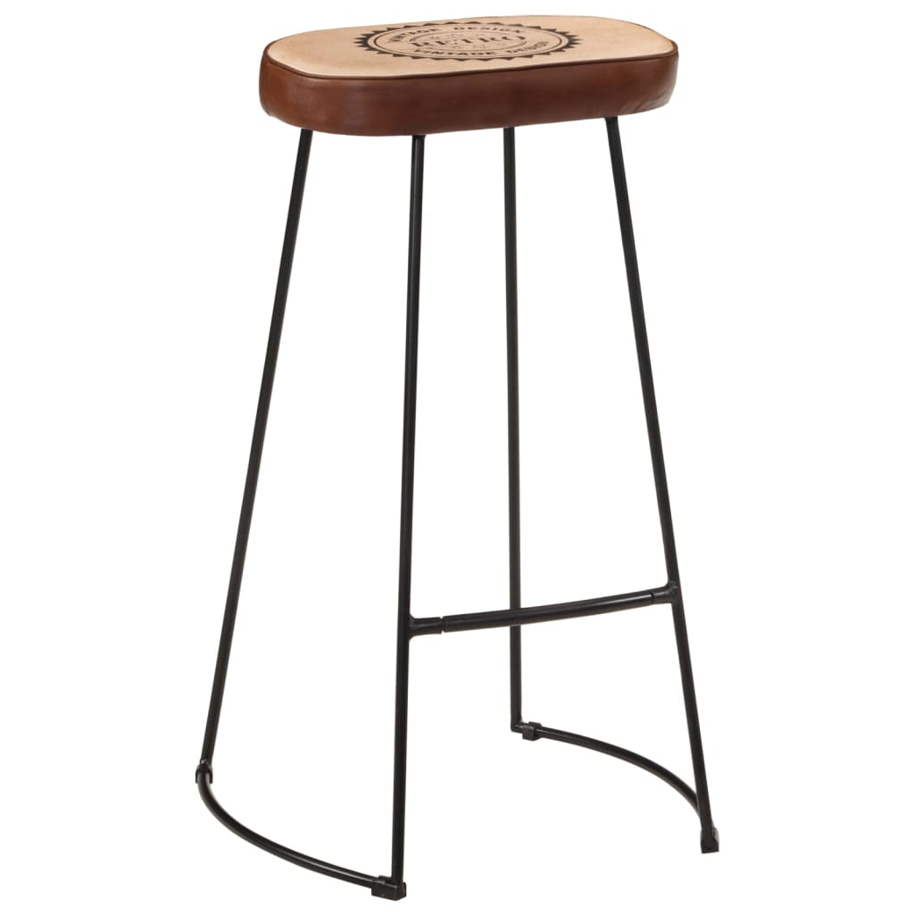 Bar Stools 2 pcs Dark Brown Leather and Canvas 44 cm 78 cm 37.5 cm