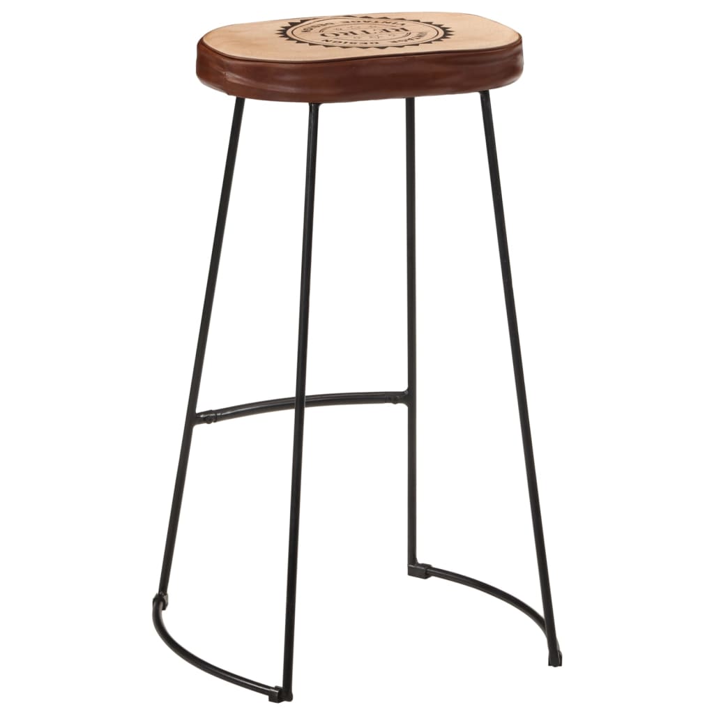 Bar Stools 2 pcs Dark Brown Leather and Canvas 44 cm 78 cm 37.5 cm