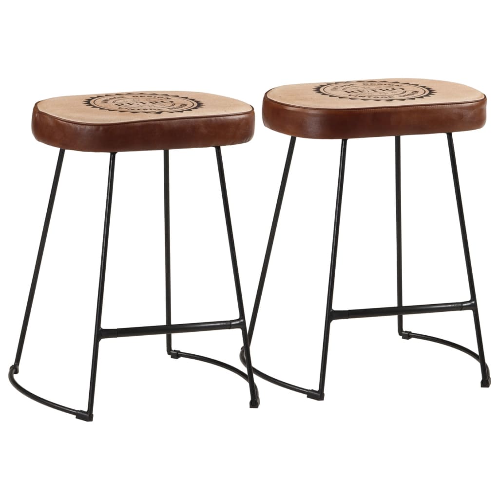 Bar Stools 2 pcs Dark Brown Leather and Canvas 40 cm 53 cm 29.5 cm