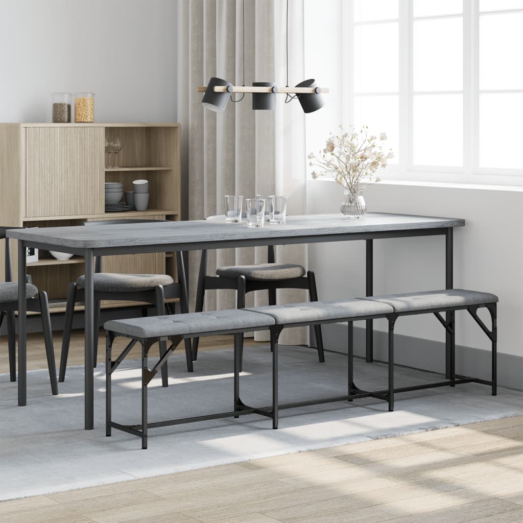 Dining Bench Steel and Fabric Light grey 186 x 32 x 45 cm