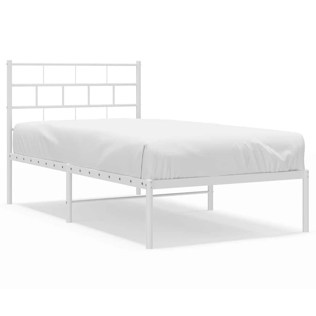 vidaXL Metal Bed Frame without Mattress with Headboard White 107x203cm 2