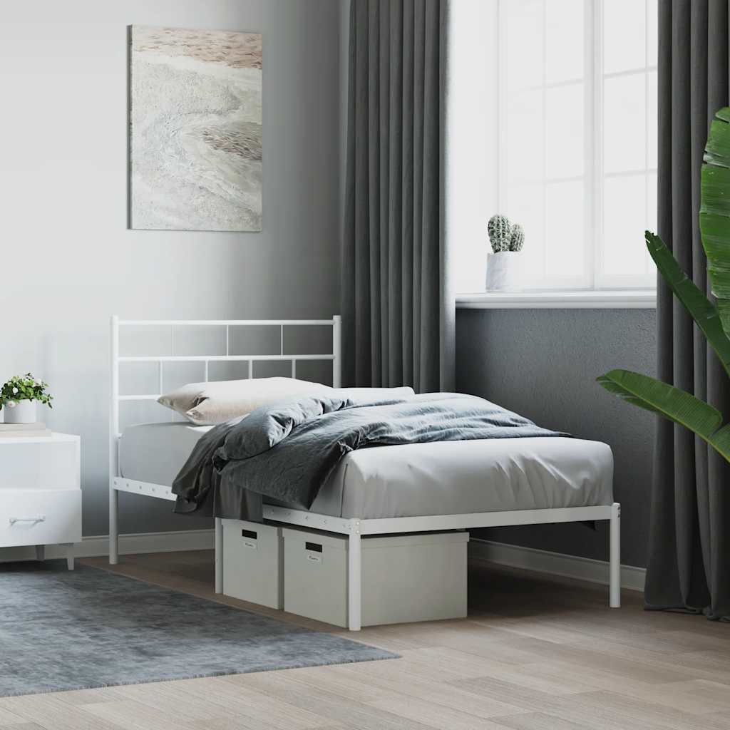 vidaXL Metal Bed Frame without Mattress with Headboard White 107x203cm 1