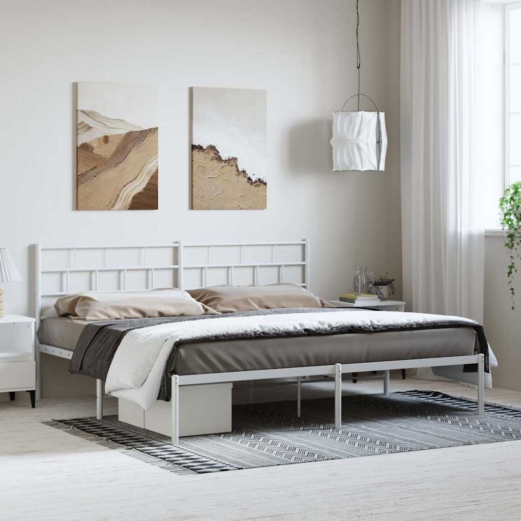 vidaXL Metal Bed Frame | White | Powder-Coated Steel | Double | Metal Bed Frame 1