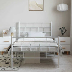 vidaXL Metal Bed Frame without Mattress with Footboard White 100x190cm 4
