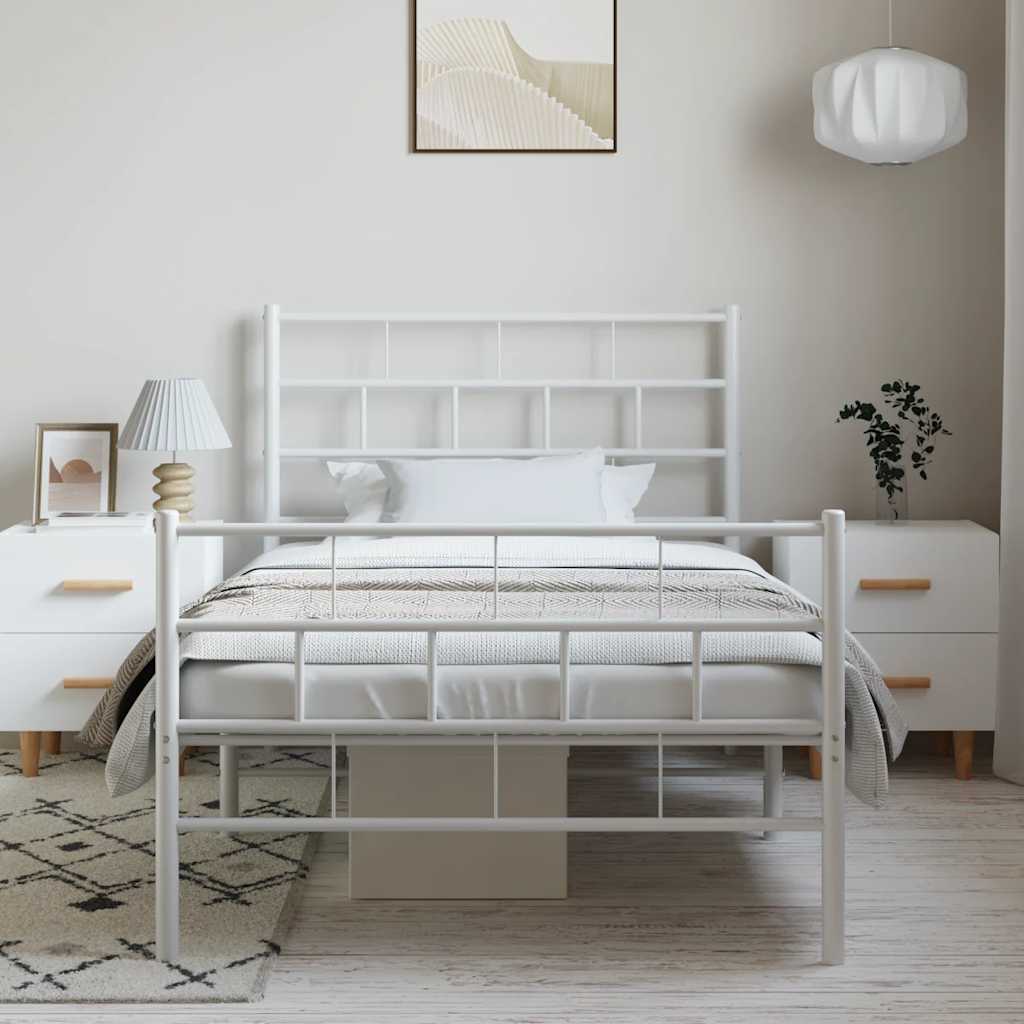 vidaXL Metal Bed Frame without Mattress with Footboard White 100x190cm 4