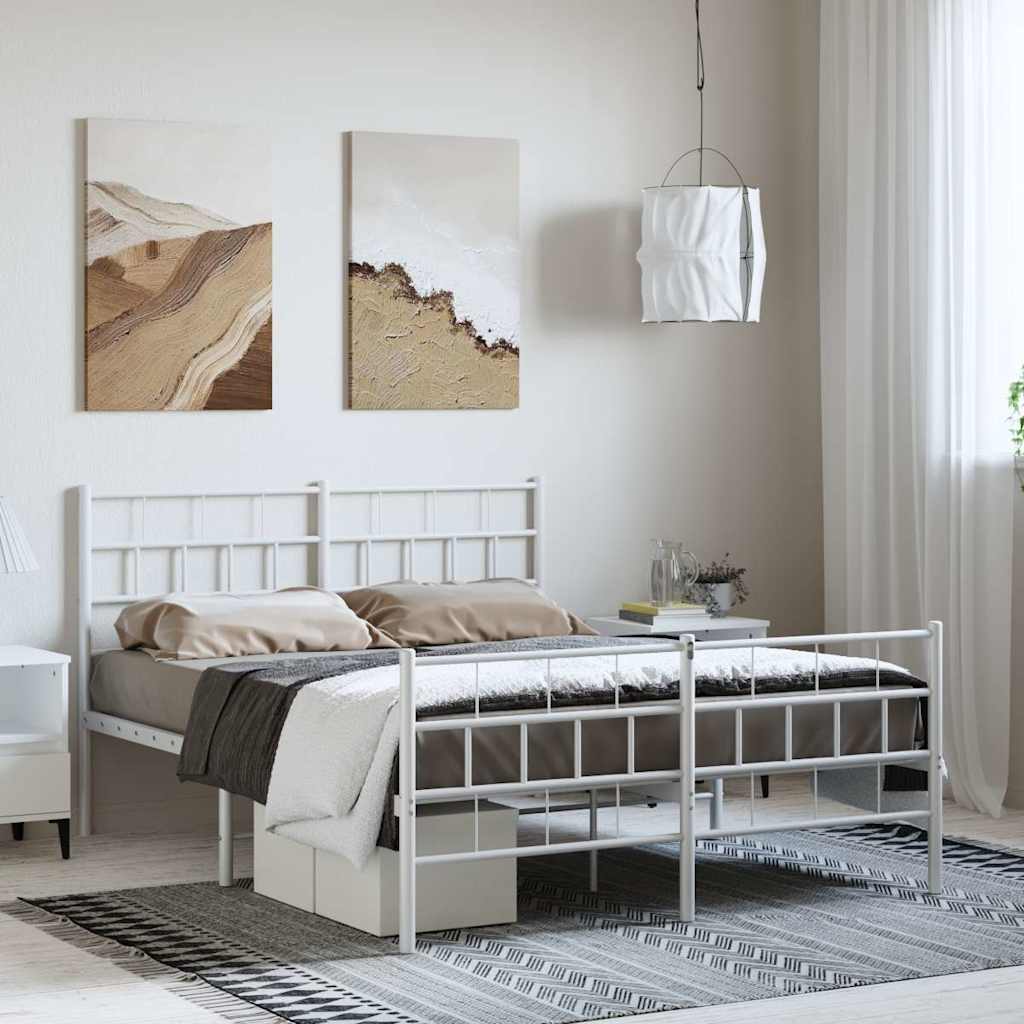 vidaXL Metal Bed Frame | White | Powder-Coated Steel | 135x190 cm | Bed Frame 1